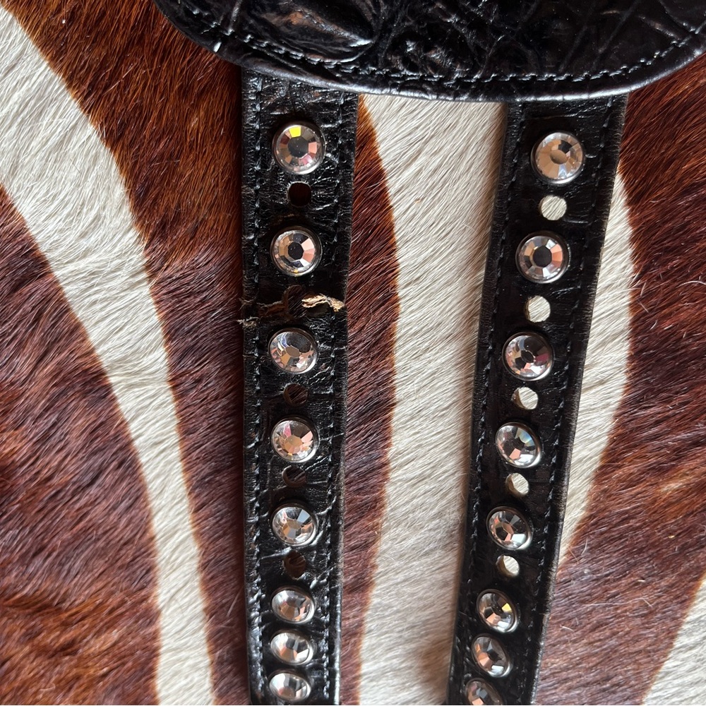 Vintage wide B.B. Simon Black Swarovski harness waist cinch bucket belt - Picture 7 of 13
